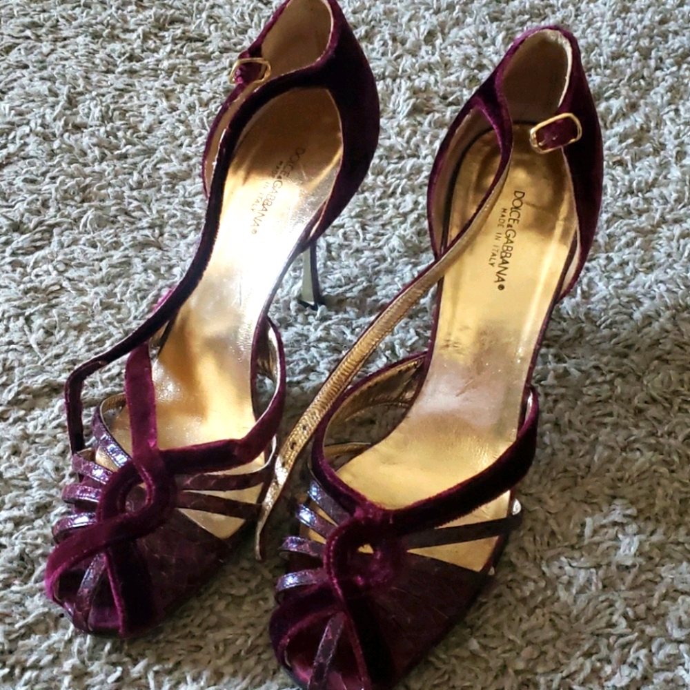 Dolce & Gabbana strappy velvet & snakeskin heels